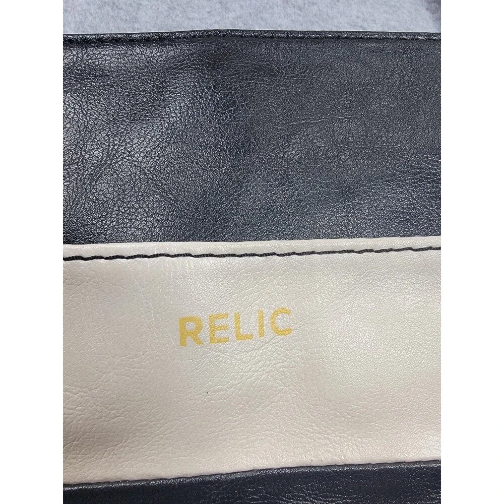 Relic Alexa Leather Black White Stripe Magnetic Double Handles Zip Inner Pockets